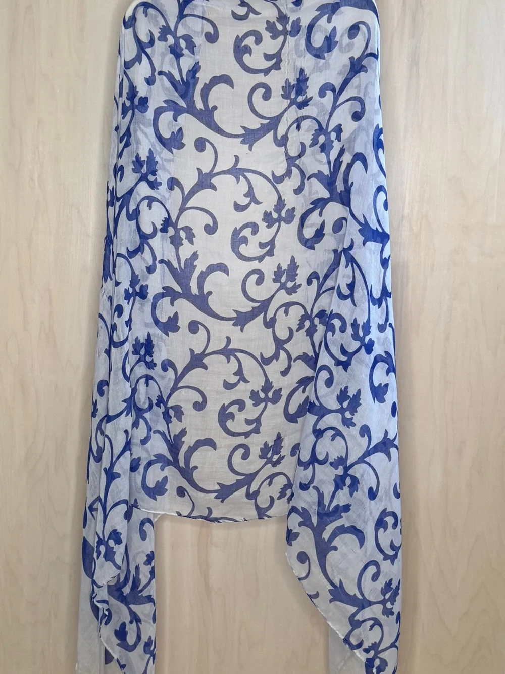 Charming Charlie Blue and White Scroll Print Lightweight Wrap Scarf